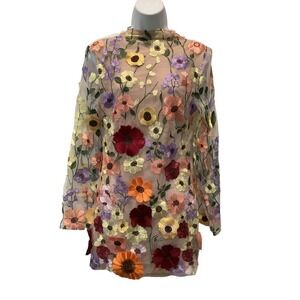 VERY RETRO VERY BOHO EMBROIDERY AND APPLIQUÉ ON FINE NETTING MINI DRESS M NWOT